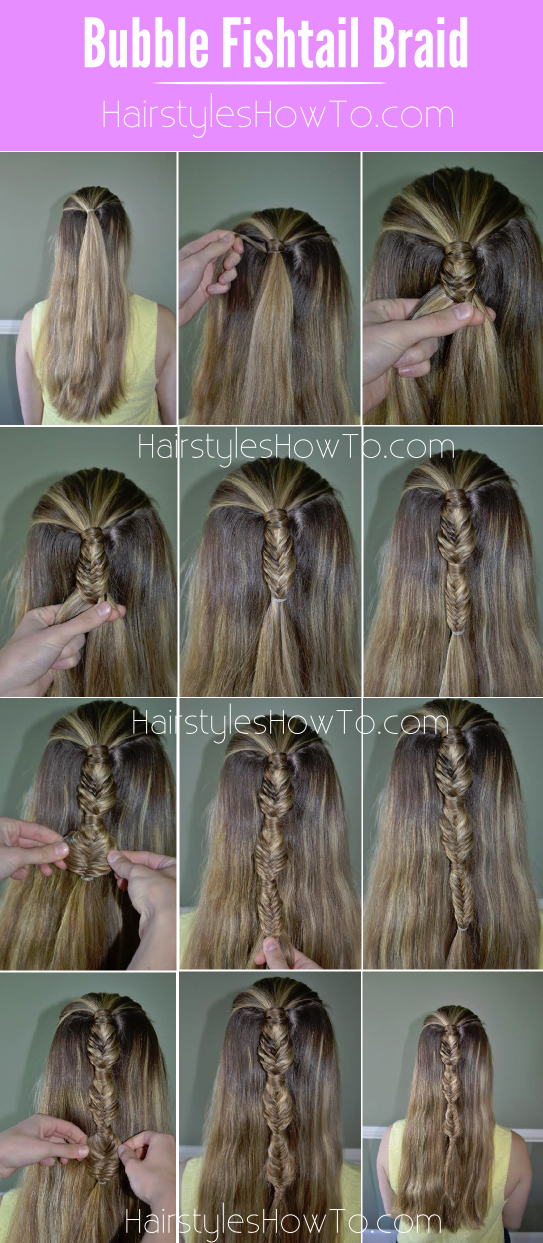 Bubble Fishtail Braid Tutorial Hairstyles How To Start with a half down. hairstyles how to hairstyles